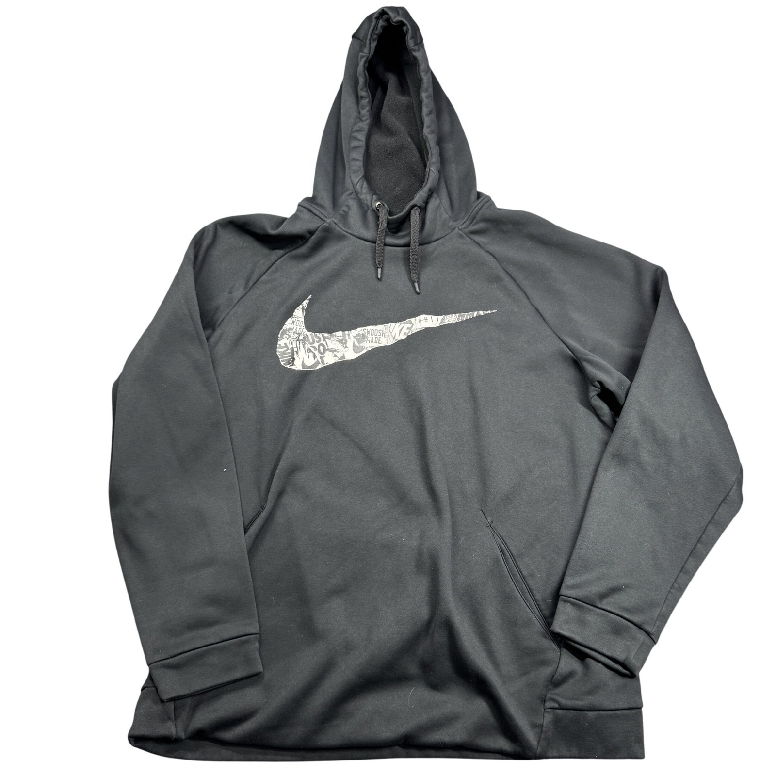 Nike Dri-Fit Hoodie Mens Xl Black Graphic Swoosh Pullover Sweatshirt
